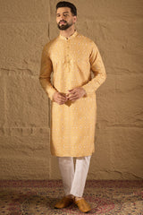 Yellow Cotton Ethnic Motifs Straight Kurta MKU1304