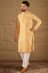 Yellow Cotton Ethnic Motifs Straight Kurta MKU1304