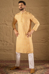 Yellow Cotton Ethnic Motifs Straight Kurta MKU1304