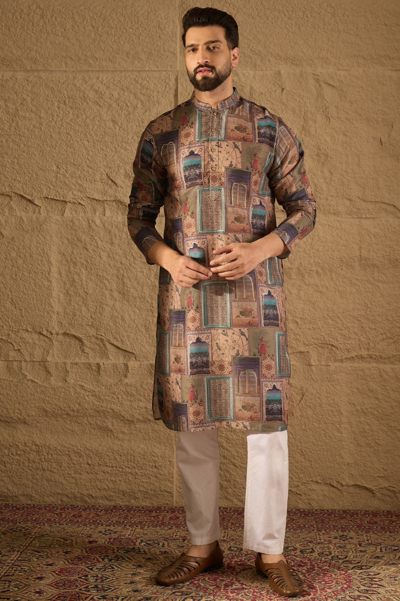 Multi Viscose Rayon Ethnic Motifs Embroidered Straight Kurta HOPMKU130