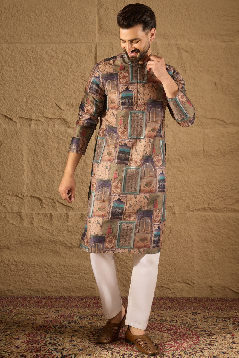 Multi Viscose Rayon Ethnic Motifs Embroidered Straight Kurta MKU1306