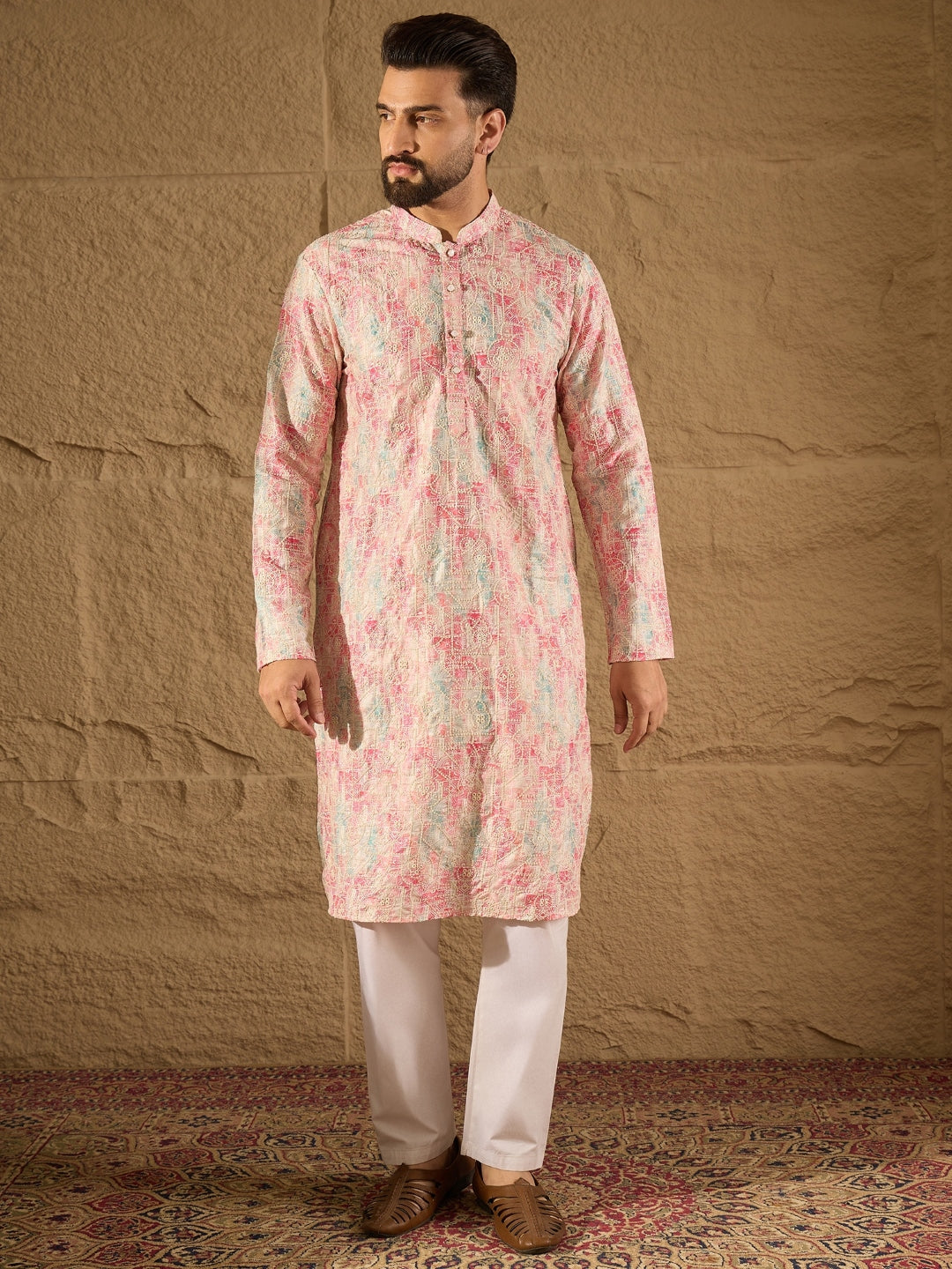 Ethnic Bay Men Multi Viscose Ethnic Motifs Printed Straight Kurta-MKU1308
