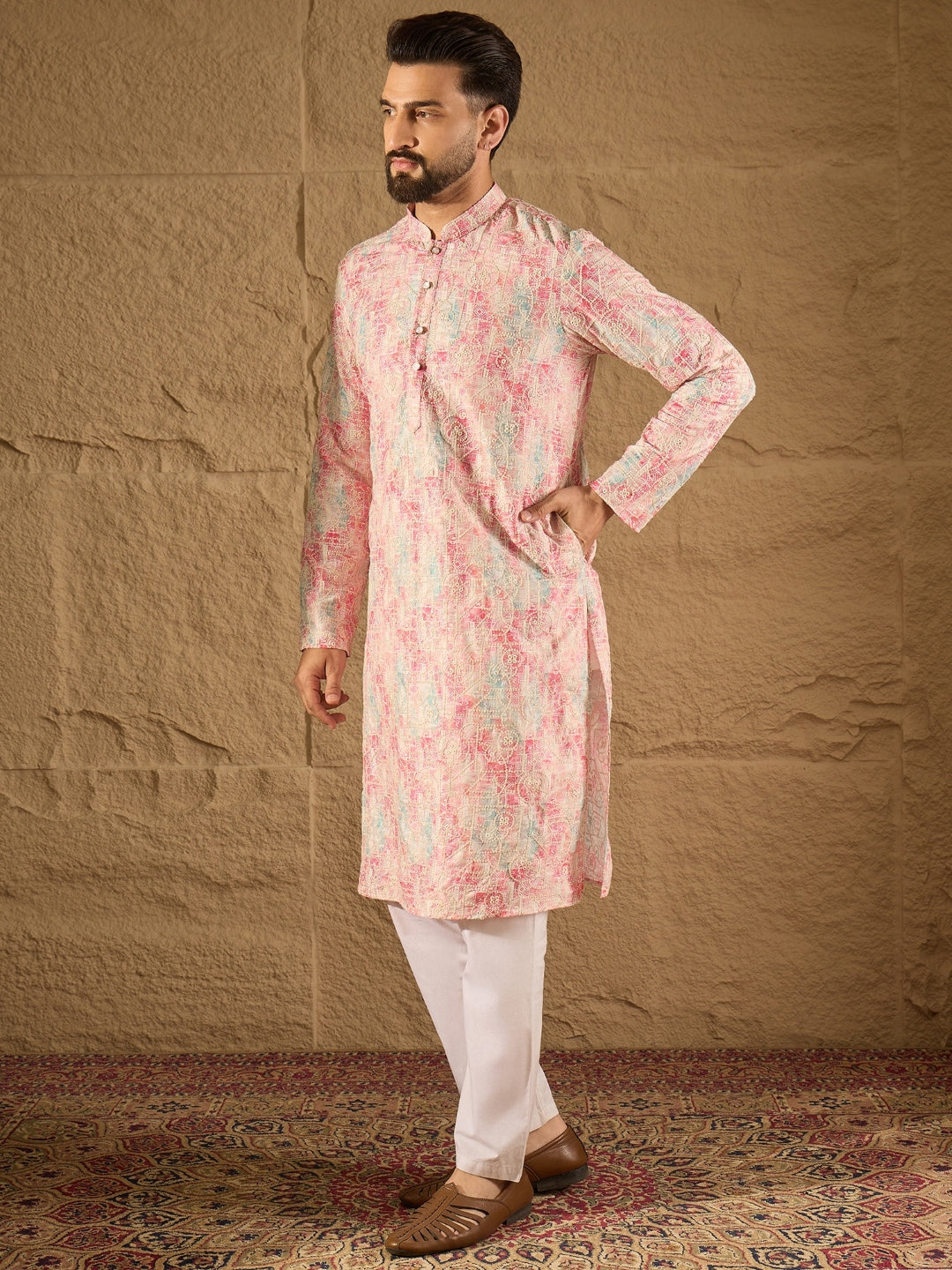 Ethnic Bay Men Multi Viscose Ethnic Motifs Printed Straight Kurta-MKU1308