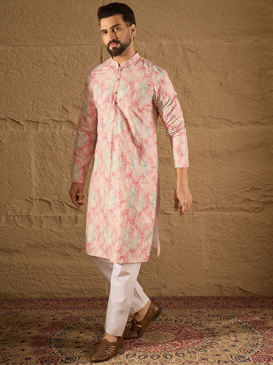 Ethnic Bay Men Multi Viscose Ethnic Motifs Printed Straight Kurta-MKU1308