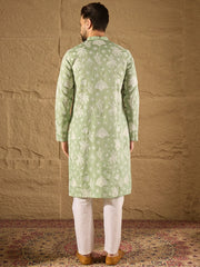 Ethnic Bay Men Green Chanderi Silk Embroidered Straight Kurta-MKU1316