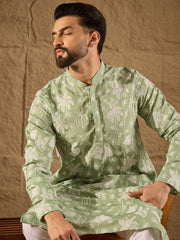 Ethnic Bay Men Green Chanderi Silk Embroidered Straight Kurta-MKU1316