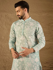 Ethnic Bay Men Blue Chanderi Silk Embroidered Straight Kurta-MKU1317