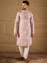 Ethnic Bay Men Lavender Chanderi Silk Embroidered Straight Kurta-MKU1318