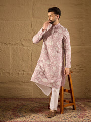 Ethnic Bay Men Lavender Chanderi Silk Embroidered Straight Kurta-MKU1318