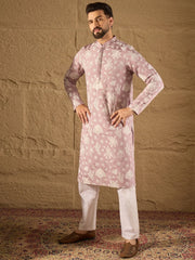 Ethnic Bay Men Lavender Chanderi Silk Embroidered Straight Kurta-MKU1318