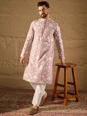 Ethnic Bay Men Lavender Chanderi Silk Embroidered Straight Kurta-MKU1318
