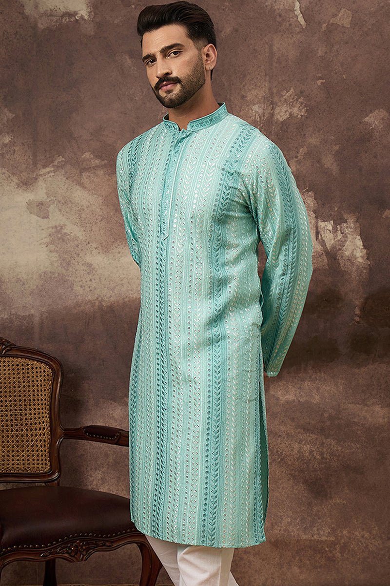 Blue Viscose Rayon Embroidered Straight Kurta MKU1324 | DesiQlo