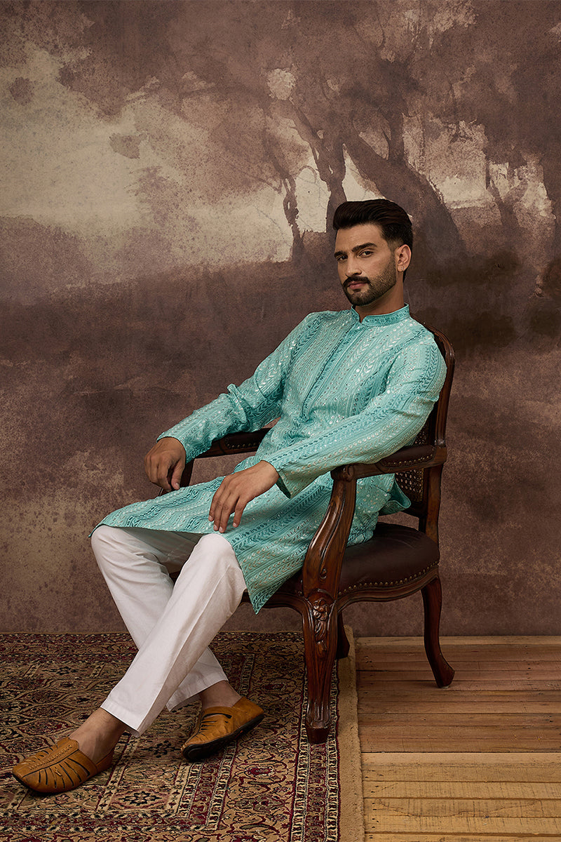 Blue Viscose Rayon Embroidered Straight Kurta MKU1324 | DesiQlo