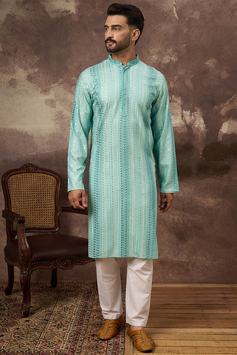 Blue Viscose Rayon Embroidered Straight Kurta MKU1324 | DesiQlo