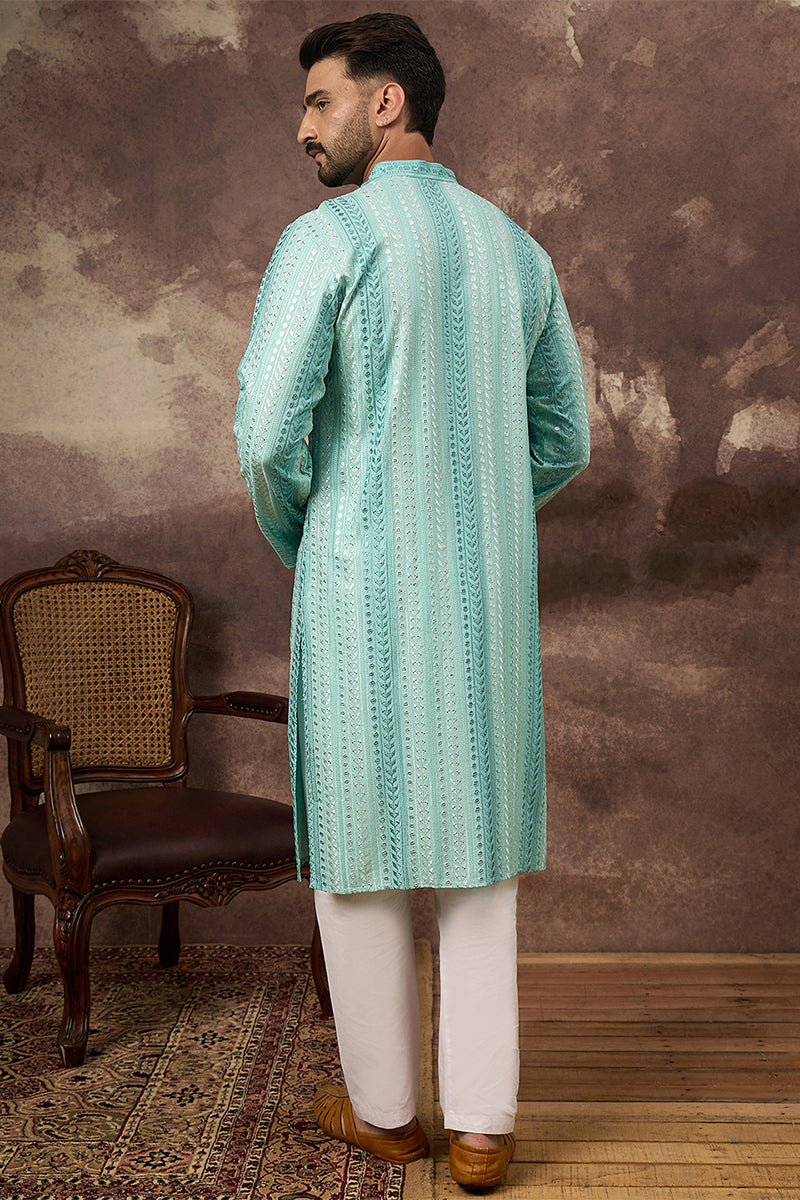 Blue Viscose Rayon Embroidered Straight Kurta MKU1324 | DesiQlo