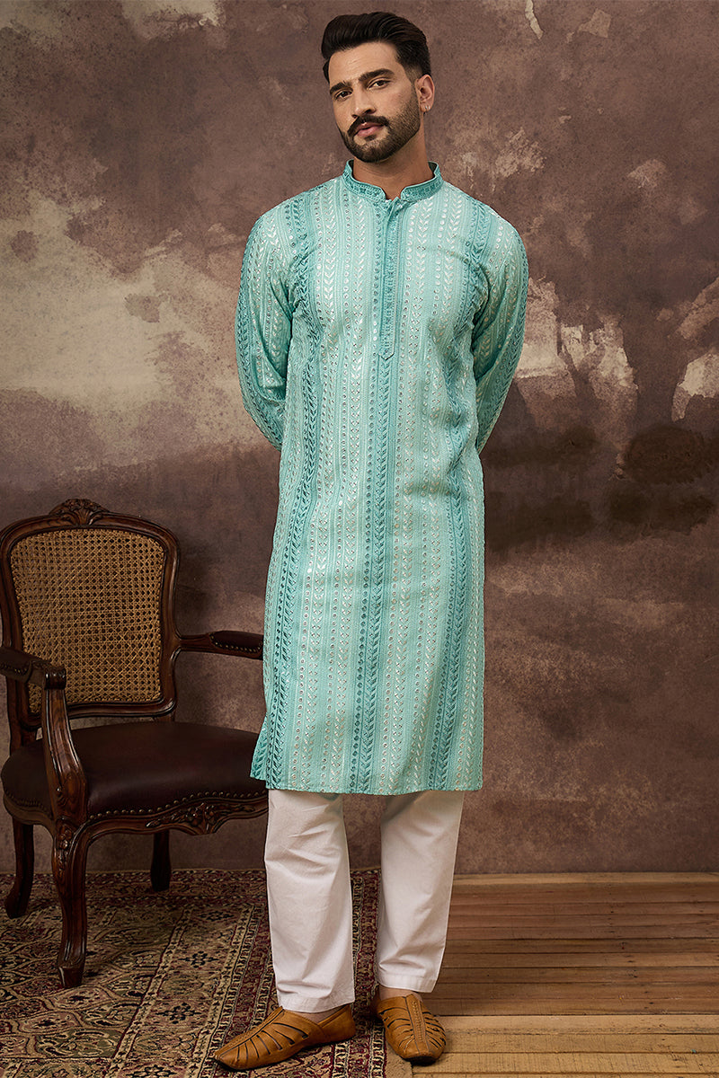 Blue Viscose Rayon Embroidered Straight Kurta MKU1324 | DesiQlo