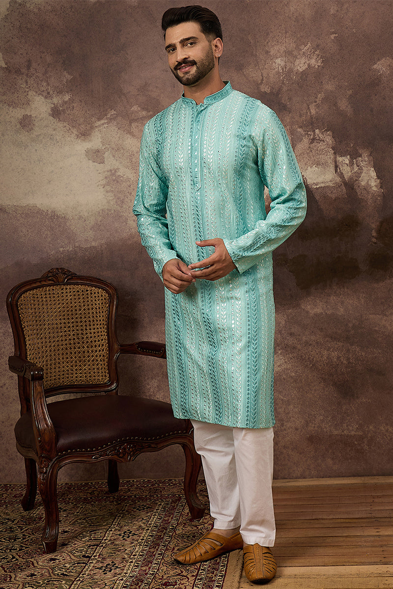 Blue Viscose Rayon Embroidered Straight Kurta MKU1324 | DesiQlo