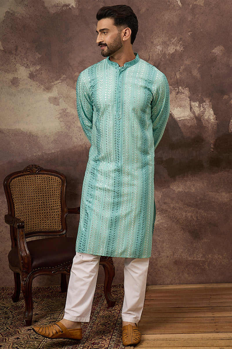 Blue Viscose Rayon Embroidered Straight Kurta MKU1324 | DesiQlo