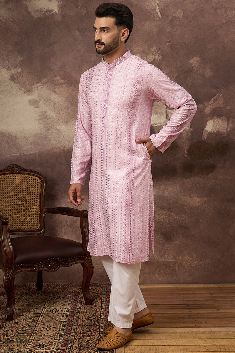 Pink Viscose Rayon Embroidered Straight Kurta MKU1325 | DesiQlo
