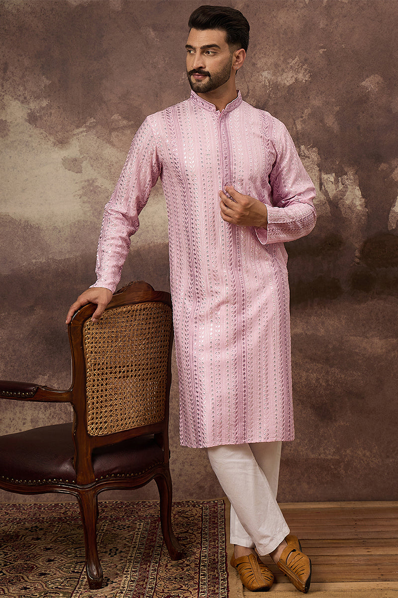 Pink Viscose Rayon Embroidered Straight Kurta MKU1325 | DesiQlo