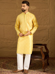 Ethnic Bay Men Green Polyester Solid Embroidered Straight Kurta-MKU1353