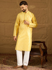 Ethnic Bay Men Green Polyester Solid Embroidered Straight Kurta-MKU1353