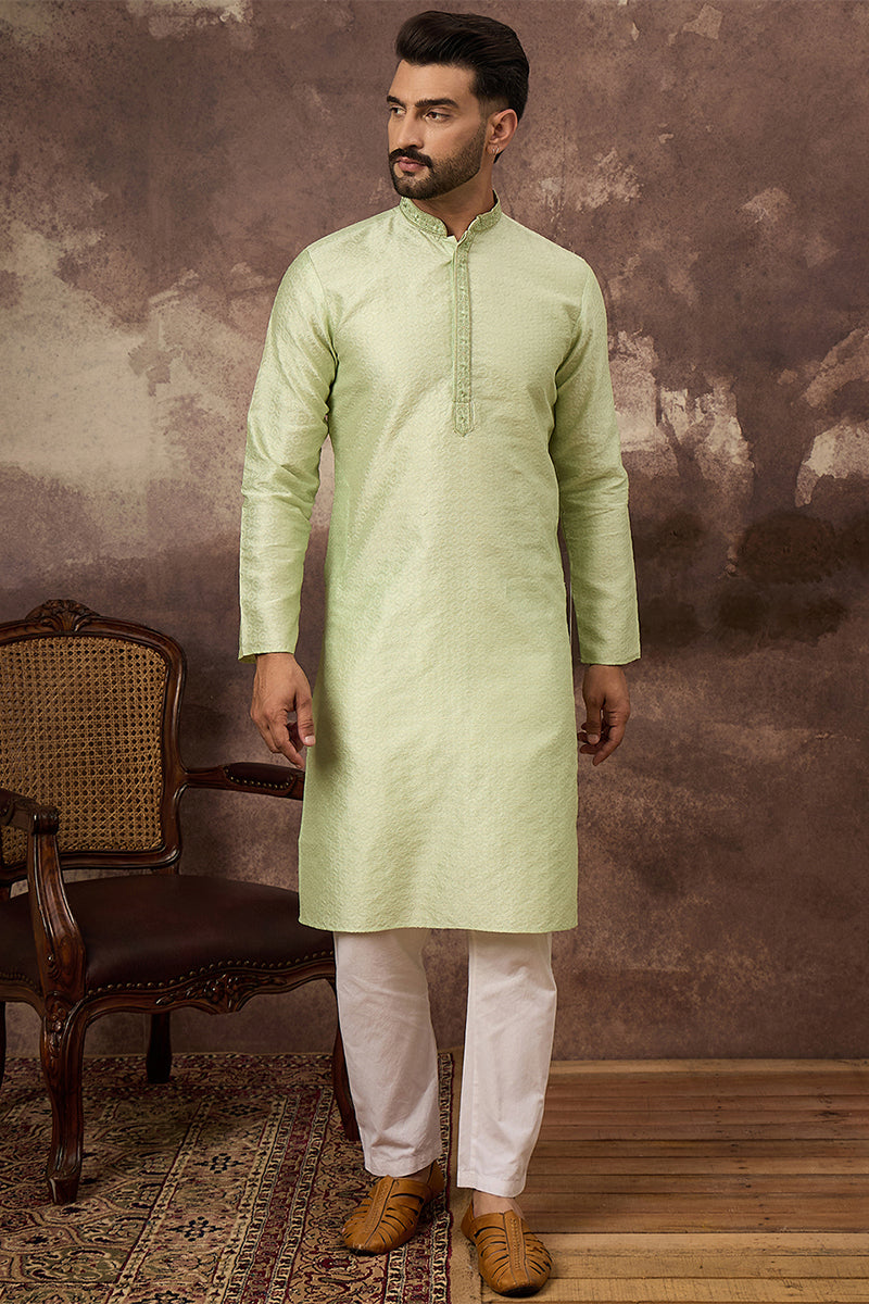 Green Silk Blend Solid Woven Design Straight Kurta MKU1355