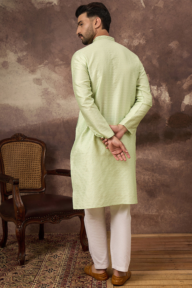 Green Silk Blend Solid Woven Design Straight Kurta MKU1355