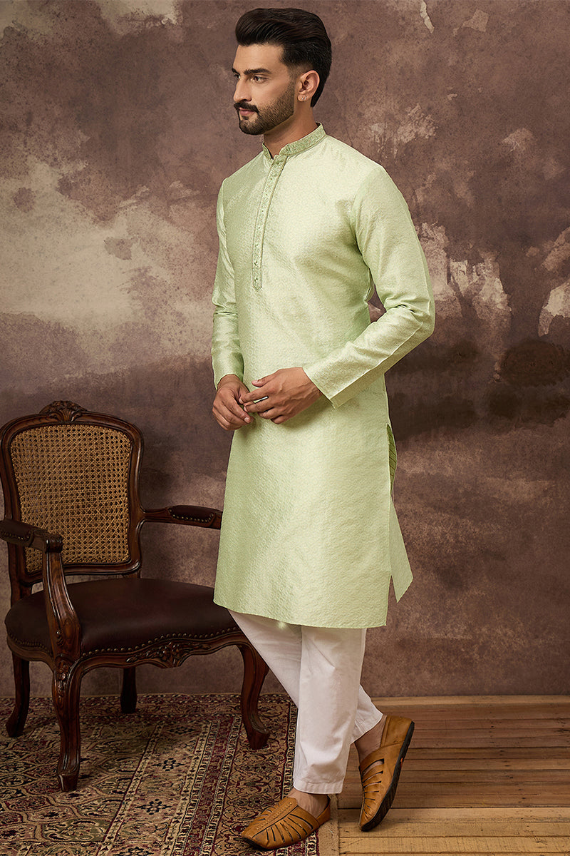 Green Silk Blend Solid Woven Design Straight Kurta MKU1355