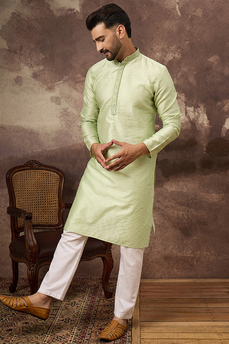 Green Silk Blend Solid Woven Design Straight Kurta MKU1355