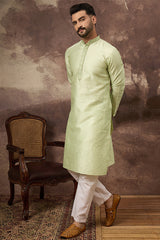 Green Silk Blend Solid Woven Design Straight Kurta MKU1355