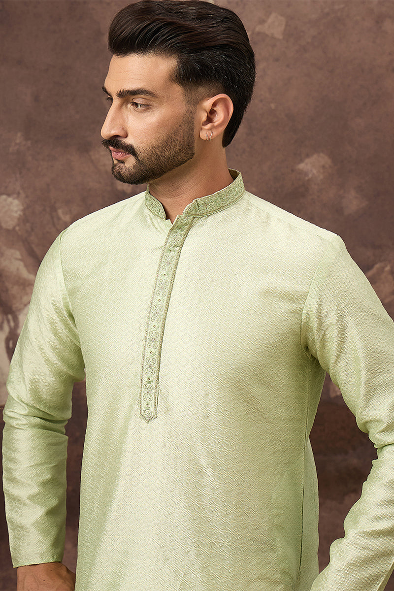 Green Silk Blend Solid Woven Design Straight Kurta MKU1355