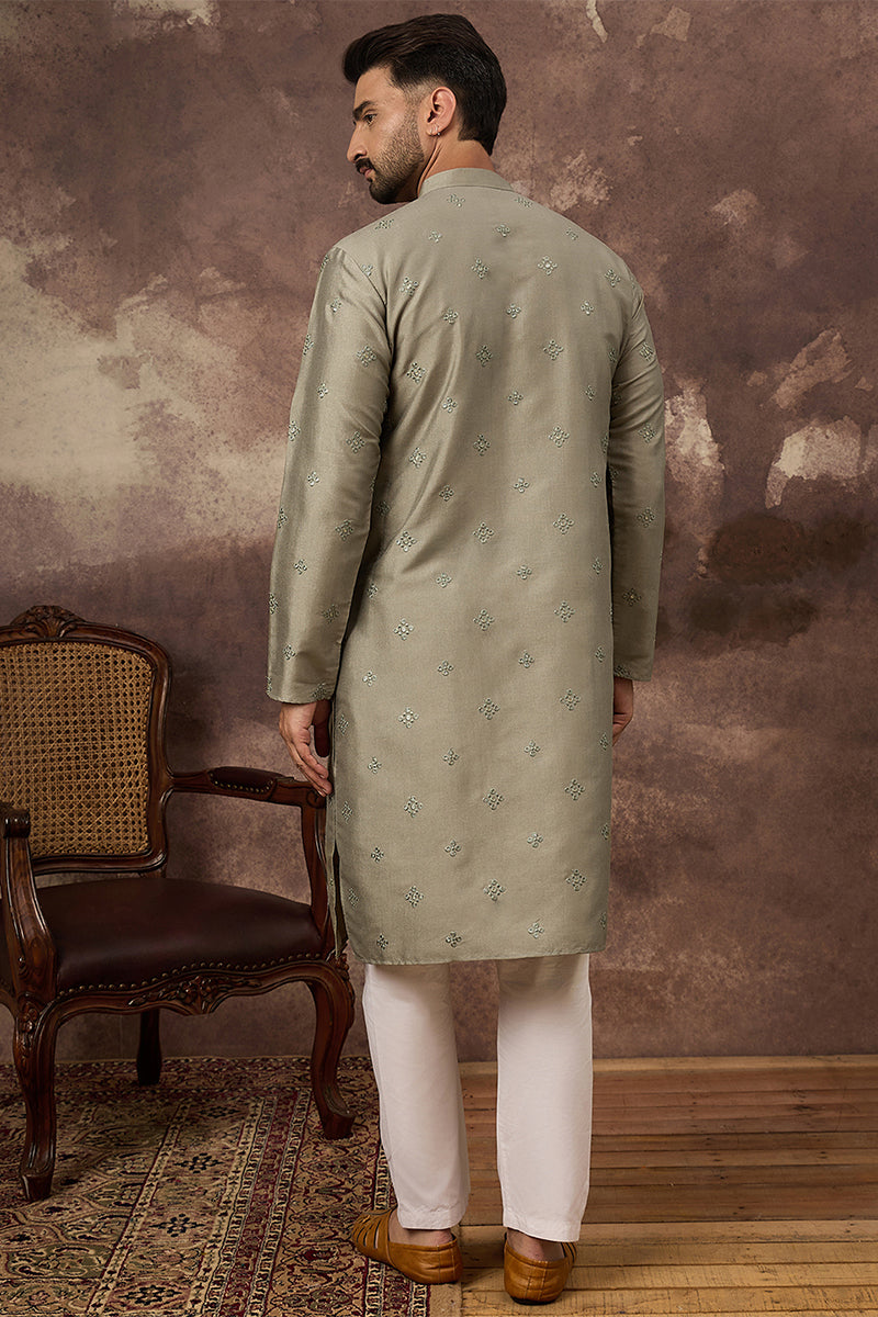 Green Silk Blend Solid Embroidered Straight Kurta MKU1367