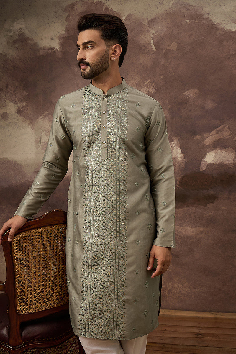 Green Silk Blend Solid Embroidered Straight Kurta MKU1367