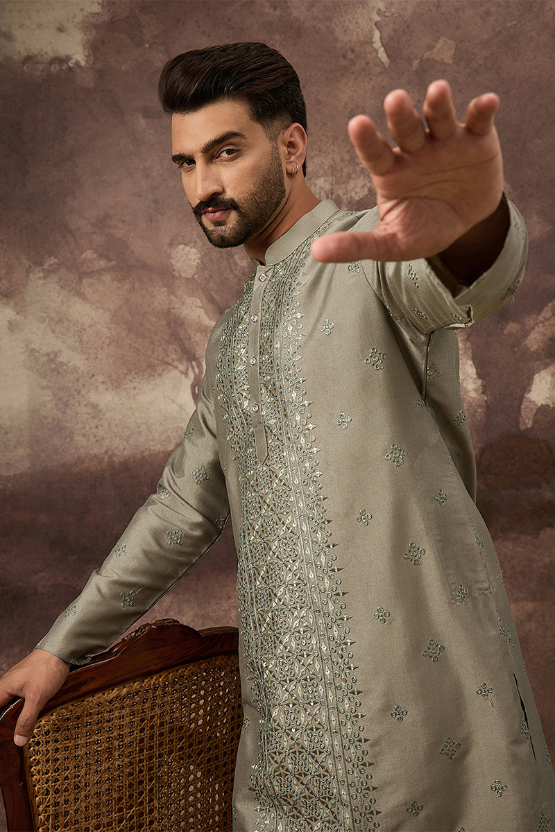 Green Silk Blend Solid Embroidered Straight Kurta MKU1367