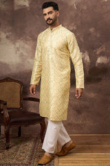 Yellow Silk Solid Embroidered Straight Kurta MKU1383