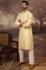 Yellow Silk Solid Embroidered Straight Kurta MKU1383