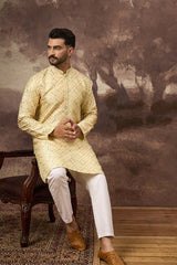 Yellow Silk Solid Embroidered Straight Kurta MKU1383