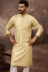 Yellow Silk Solid Embroidered Straight Kurta MKU1383