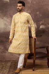 Yellow Viscose Rayon Solid Embroidered Straight Kurta MKU1385