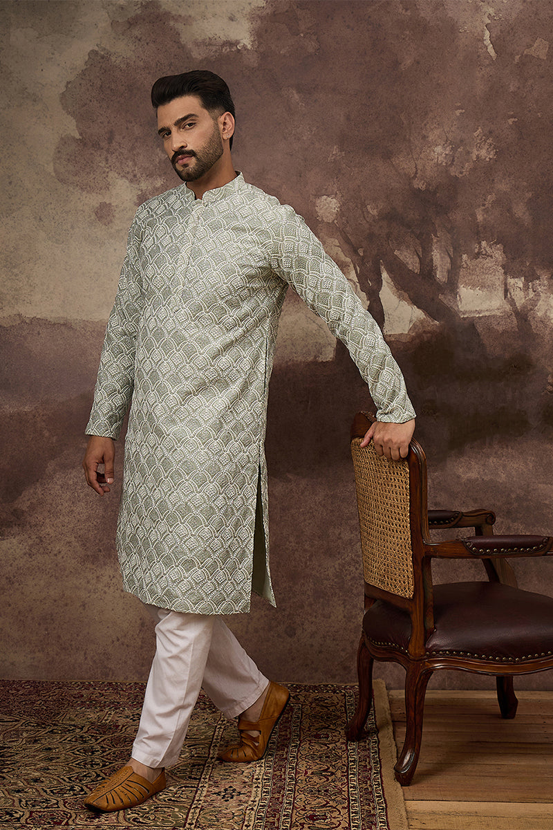 Green Viscose Rayon Solid Embroidered Straight Kurta MKU1386