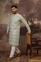Green Viscose Rayon Solid Embroidered Straight Kurta HMKU1386