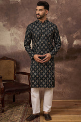 Black Viscose Rayon Embroidered Mandarin Collar Straight Kurta MKU1403