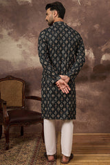 Black Viscose Rayon Embroidered Mandarin Collar Straight Kurta MKU1403