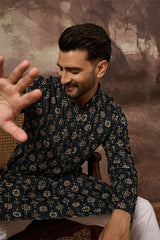 Black Viscose Rayon Embroidered Mandarin Collar Straight Kurta MKU1403