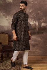 Black Viscose Rayon Embroidered Mandarin Collar Straight Kurta MKU1405