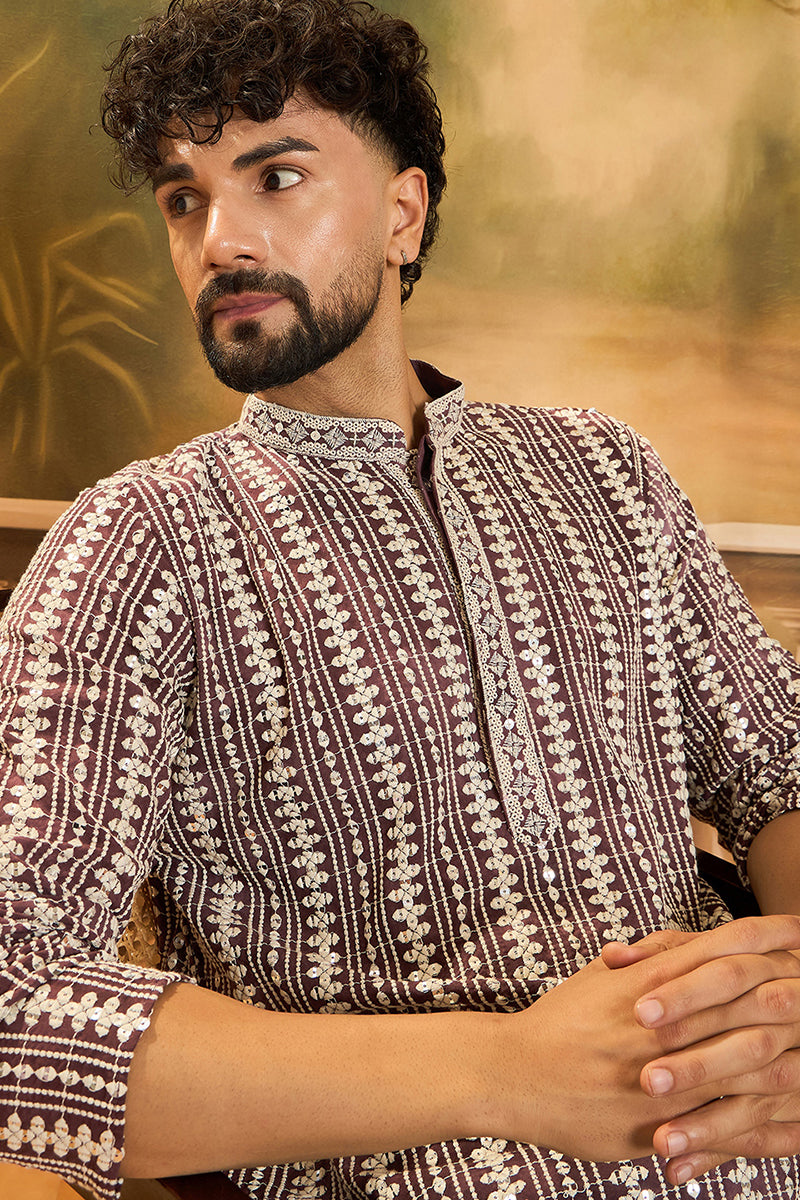 Purple Viscose Rayon Shibori Embroidered Straight Kurta MKU1409