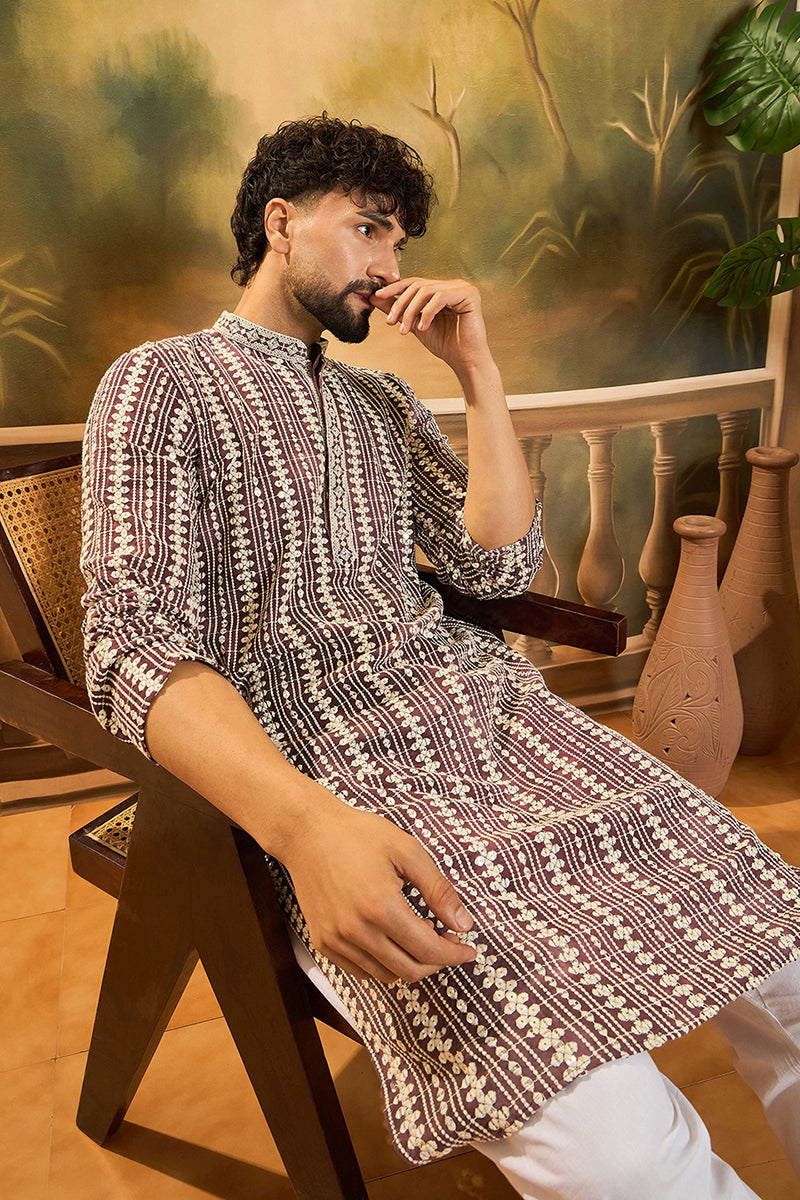 Purple Viscose Rayon Shibori Embroidered Straight Kurta MKU1409