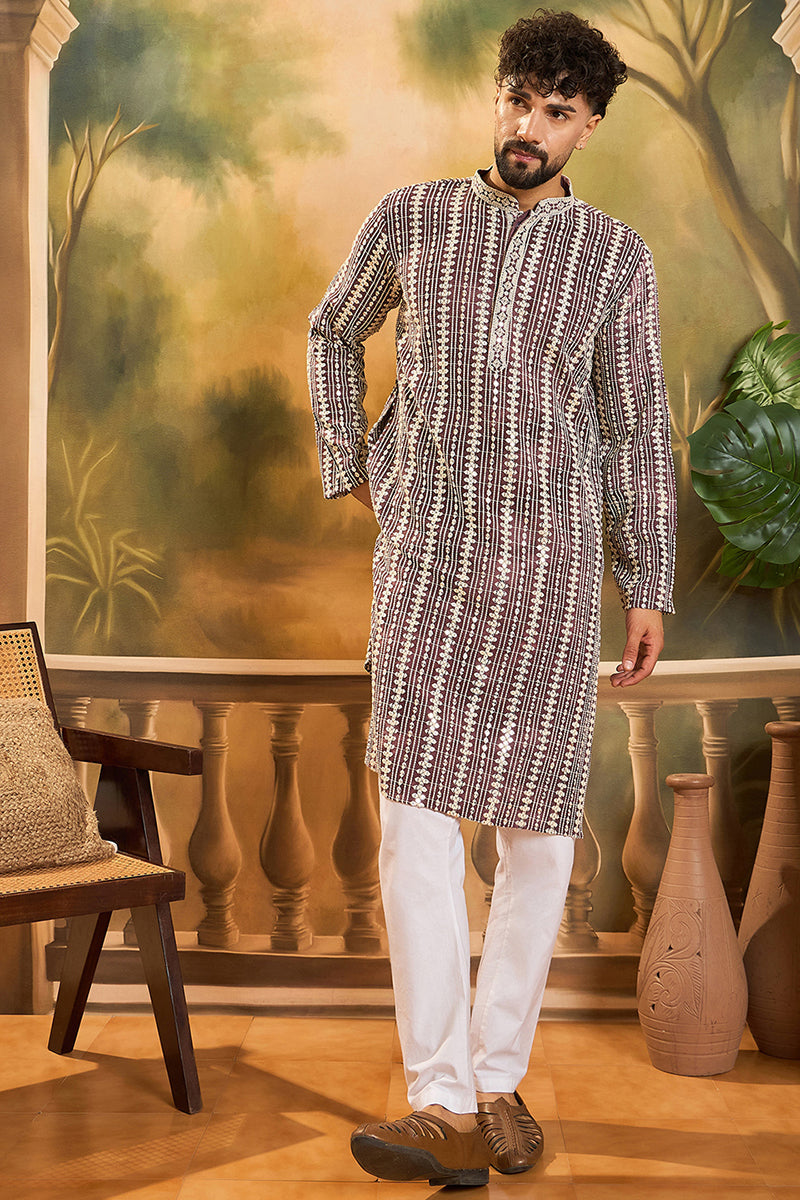 Purple Viscose Rayon Shibori Embroidered Straight Kurta MKU1409
