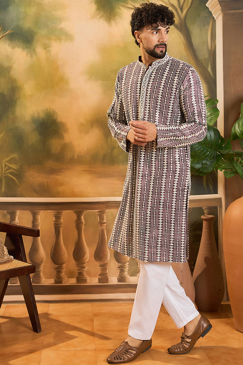 Purple Viscose Rayon Shibori Embroidered Straight Kurta MKU1409